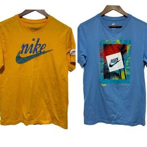 NIKE TShirt Mens M Yellow Embroidered Blue Short Sleeve Nike Tee Crew Neck Set 2